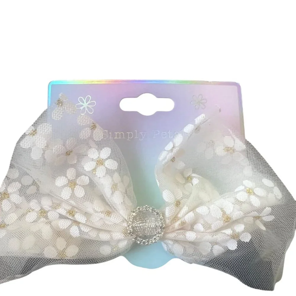 Simply Petals Hair Bows Clips White Floral Black Red Gold Stars Tulle 4.5